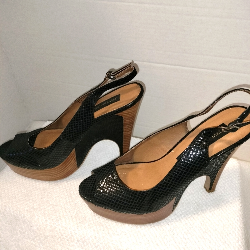 Steve Madden Luxe L-Melo Women's Black Platform Slingback Sz 9 1/2